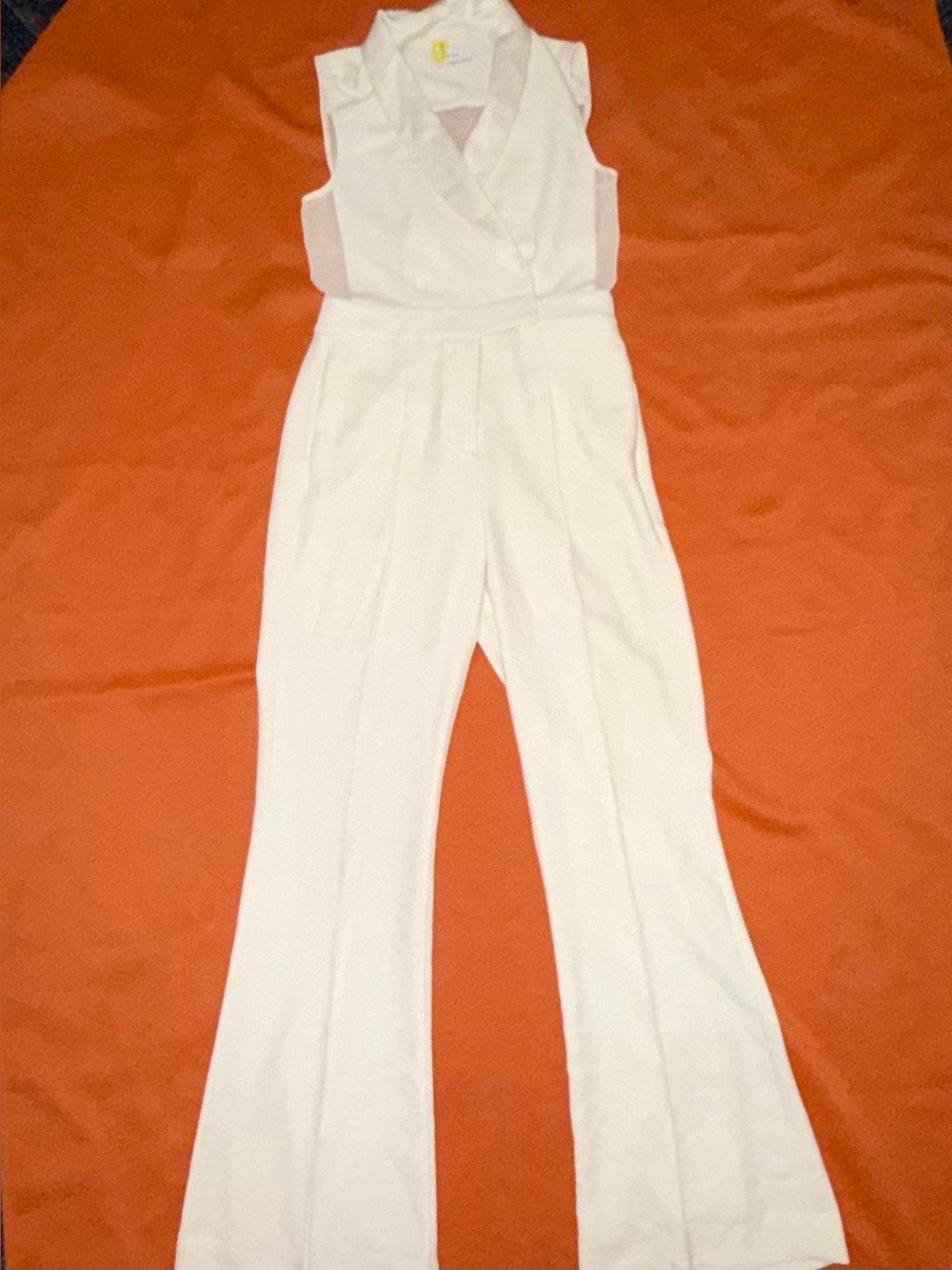 Reiss Ivory Sleeveless Shawl-Collar Wide-Leg Jumpsuit